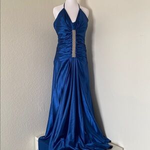 Elegant Blue Halter Evening Gown
